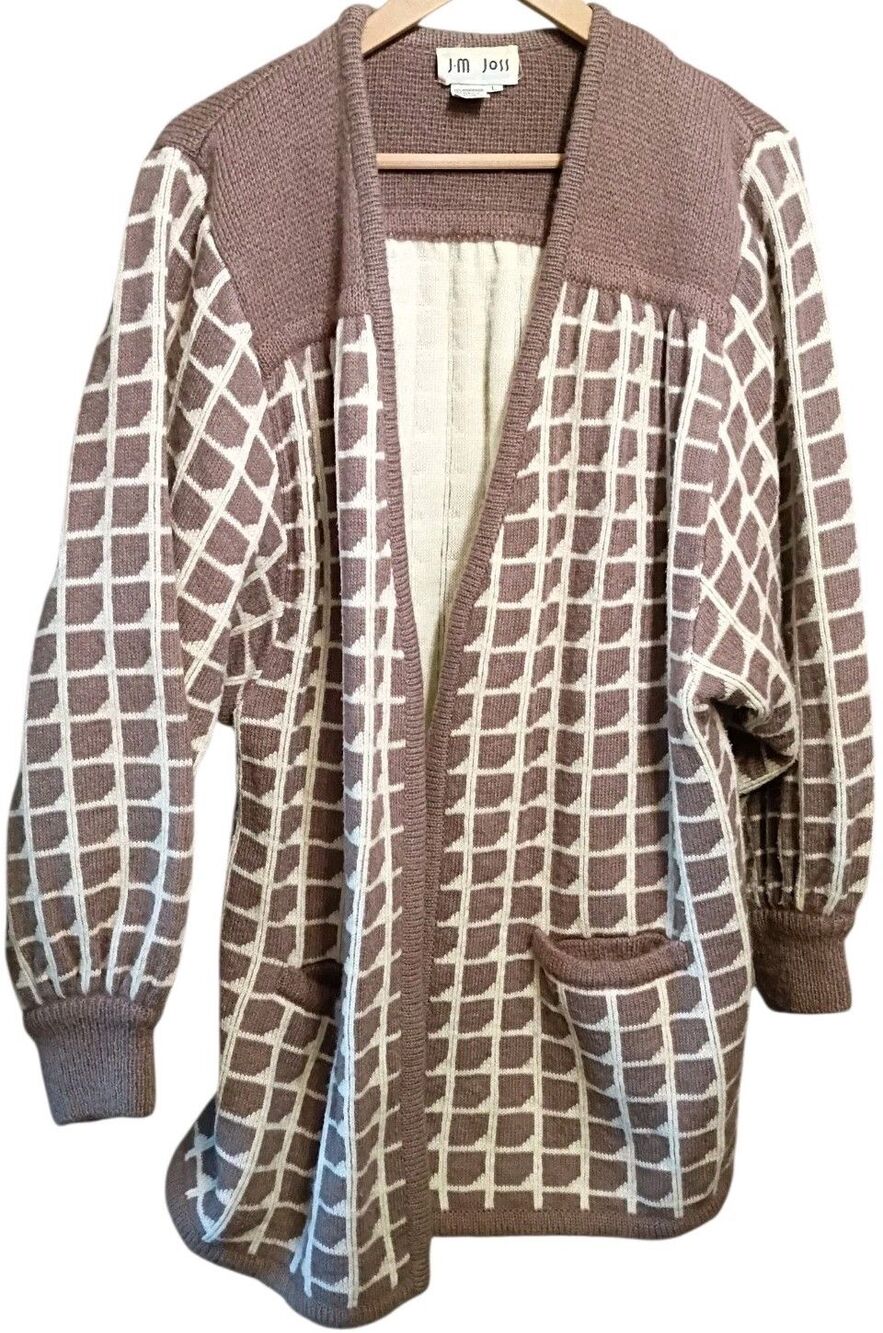 VTG J M Joss Cardigan Sweater Y2K Brown Oversized Wool  80s Large Grandmacore